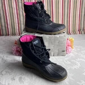 Sperry Port Boots Girls Size 5M Black Waterproof Ankle High Pink Liner
